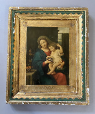 Madonna Mary Jesus Framed Antique Wooden Gold Green Frame Catholic 15