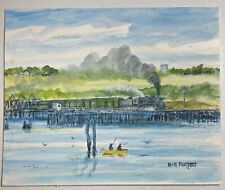 1947 Back Cove Trestle Portland Maine CN Steam Train Bill Paxton Signed Painting picture