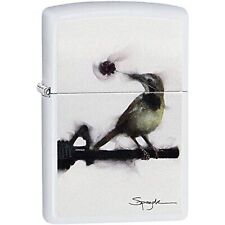 Zippo Artist Steven Spazuk White Matte Bird Holding a Rose Pocket Lighter 29895 picture