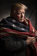 PRESIDENT DONALD TRUMP AMERICAN FLAG WRAPPED AROUND HIM AI 4X6 PHOTO POSTCARD picture