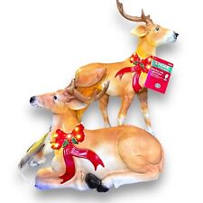 Pair of Light Up Reindeer Blow Molds 26” 15” Standing Lying Down New Old Stock picture