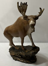 Wild Elk Bull Moose Statue Figurine With Wood Base.  Outdoors Mountains Nature picture