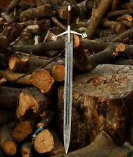 40''Hand Forged Damascus Steel Medieval Sword / Viking Sword With Leather Sheath picture