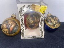 Lot 3 Vintage Glass Madonna and Child Christmas Ornaments Red Blue Gold 1 is NIB picture