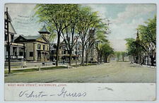 Lithograph Waterbury CT Scene on West Main Street 1907 picture