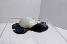 Hand Carved Marble Stone Sea Turtle Figurine Unique Black Stone Glossy Finish 3” picture