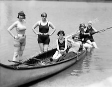 1922 Bathing Beauties in a Canoe Vintage Photograph 8.5