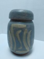 Vintage Artisan Clay Jar & Lid Handmade Blue gray studio ceramic lidded Pottery picture
