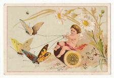 Butterflies Pulling a Baby on a Chariot - Fantasy Victorian Trade Card ca.1870's picture