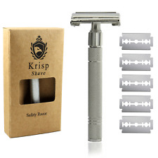 LONG HANDLED DOUBLE EDGE BUTTERFLY OPEN SAFETY RAZOR FOR MEN WOMEN + 5 BLADES picture