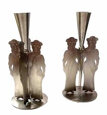 Vtg Set Of 2 Amy Hess Signed Brushed Steel Woman Figure Sculpture Candle Holder picture