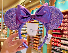 NEW Disney Purple Minnie Mouse Bow Sequins Potion Iridescent Headband Ears 2023 picture