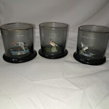 Vintage Ned Smith Duck Waterfowl Lowball Rocks Smoke Whiskey Painted Glasses (3) picture