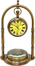 Nautical Clock Ship Table Clock Brass Desk Clock Maritime Brass Compass picture