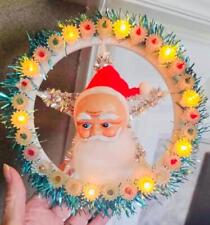 Vintage Lighted Flashing Santa Wreath 7