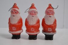 3 Vintage Red Hard Plastic Santa Claus Christmas Ornaments Kitsch Decor picture