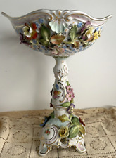 Antique Dresden Porcelain Pierced Footed Floral Compote Centerpiece picture
