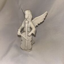 Vintage Sacrart W. Germany Small White Angel Figurine Playing Cello Ceramic picture