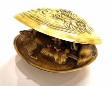 VINTAGE Oriental Japanese Diorama Waterfront/Village Scene Inside a Shell Shape  picture