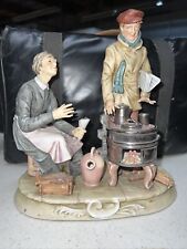 Vintage Antique Porcelain Bisque Figureine Decor Man and Woman By Fire 44/59 picture