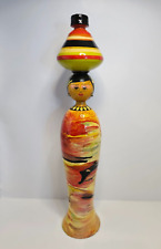 Vintage Hand Painted Multi Colored Egyptian Wooden Spindle 12 inch Souvenir Doll picture