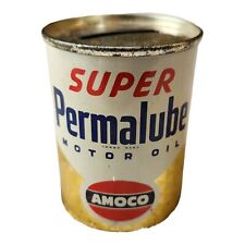 Vtg SUPER PERMALUBE Motor Oil AMOCO Advertising Tin Litho Penny Coin Bank Can picture