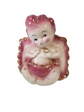VINTAGE HULL POTTERY PLANTER - BABY GIRL - PINK & GOLD CUTE FOR NEW NURSERY picture