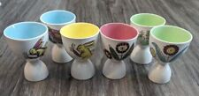 Vintage Lot Of 6 Hand Painted Porcelain Double Egg Cups Floral Set Made In Japan picture