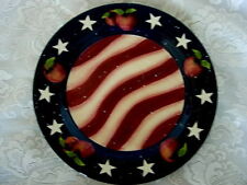 Beautiful & Unusual Hand Painted Dk Red/Burgundy & Dk.Blue Apples & Stars Plate picture