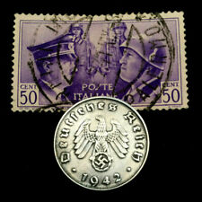 Rare Old WWII German War 10 Reichspfennig Coin & V RARE WWII Used 50 Cent Stamp picture