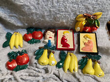 Vintage Lot Of 10 Various Different Shapes Chalkware Set Fruit Praying Kids picture