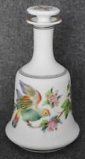 LOVELY VICTORIAN ERA PARROT AND FLORAL MOTIF MILK GLASS COLOGNE PERFUME DECANTER picture
