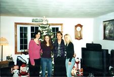 VINTAGE 1990S FOUND PHOTO - FAMILY OF PRETTY GIRLS POSE CHRISTMAS PARTY CUTE picture