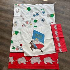 Vtg 80s Babar Twin Flat Bed Sheet & One Pillow Case Elephant Youth Bedding picture
