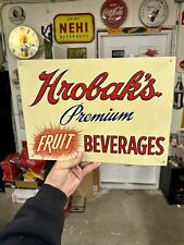 VINTAGE ADVERTISING HROBAK'S FRUIT BEVERAGES TIN WALL SIGN  NOS picture
