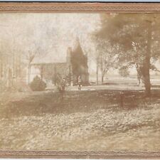 c1890s Beautiful Park Nature Old Stone Church Unique Photo Cabinet Card Tomb B22 picture