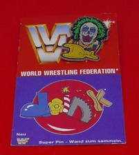 WWF World Wrestling Federation Titan Sports Doink Clown SMALL Badge on Worn Card picture