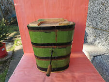 OLD ANTIQUE PRIMITIVE MASSIVE BUTTER CHURN WITH HAND CRANK WOODEN PADDLE 19th picture