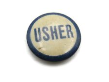 Usher Lettered Button Blue & White Missing Backing picture