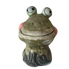 DERPY Smiling Green Frog Ceramic Coin Piggy Bank Vintage UCGC Made In Taiwan EUC picture