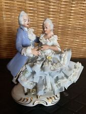 Vintage Dresden Germany  Porcelain Lace Victorian Dancing Couple Figurine 5x5 picture