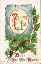 Postcard January 1st Best New Year's Wishes Holly posted circa 1915 picture