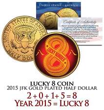 Chinese LUCKY NUMBER 8 Coin 24K Gold Plated 2015 JFK Half Dollar Coin U.S. Money picture