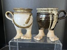 Handmade Ceramic Coffee Mugs With Bare Feet -Unique Folk Art picture