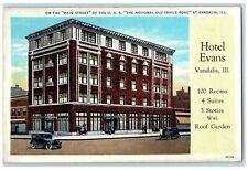 c1940s Hotel Evans Exterior Roadside Vandalia Illinois IL Unposted Cars Postcard picture