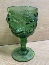 Vintage Madonna Inn Lite Green Fenton Wild Rose Glass Water Goblet picture