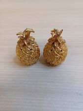 Vintage Pineapple Salt & Pepper Shakers Metal Heavy Screw Top Gold Colored picture
