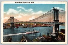 NEW YORK CITY NY- MANHATTAN DOUBLE DECK  BRIDGE ANTIQUE VINTAGE C1927 POSTCARD picture