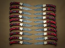 lots of 20 custom handmade damascus steel pocket knives with leather sheath picture