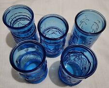 LOT OF 5 Vintage Wheaton Blue Glass Bottles SOLDIER DRUM SHIP SEASONS PINEAPPLE picture